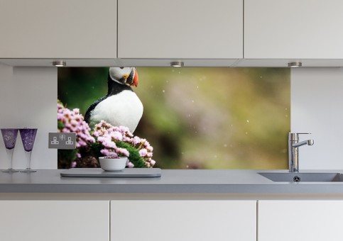 Crédence Macareux et fleurs