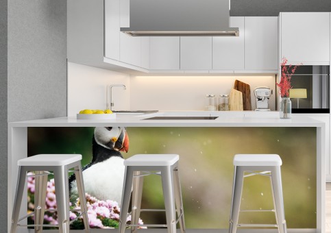 Dessous de bar personnalisé Macareux et fleurs