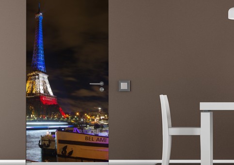 Habillage de porte Tour Eiffel tricolore